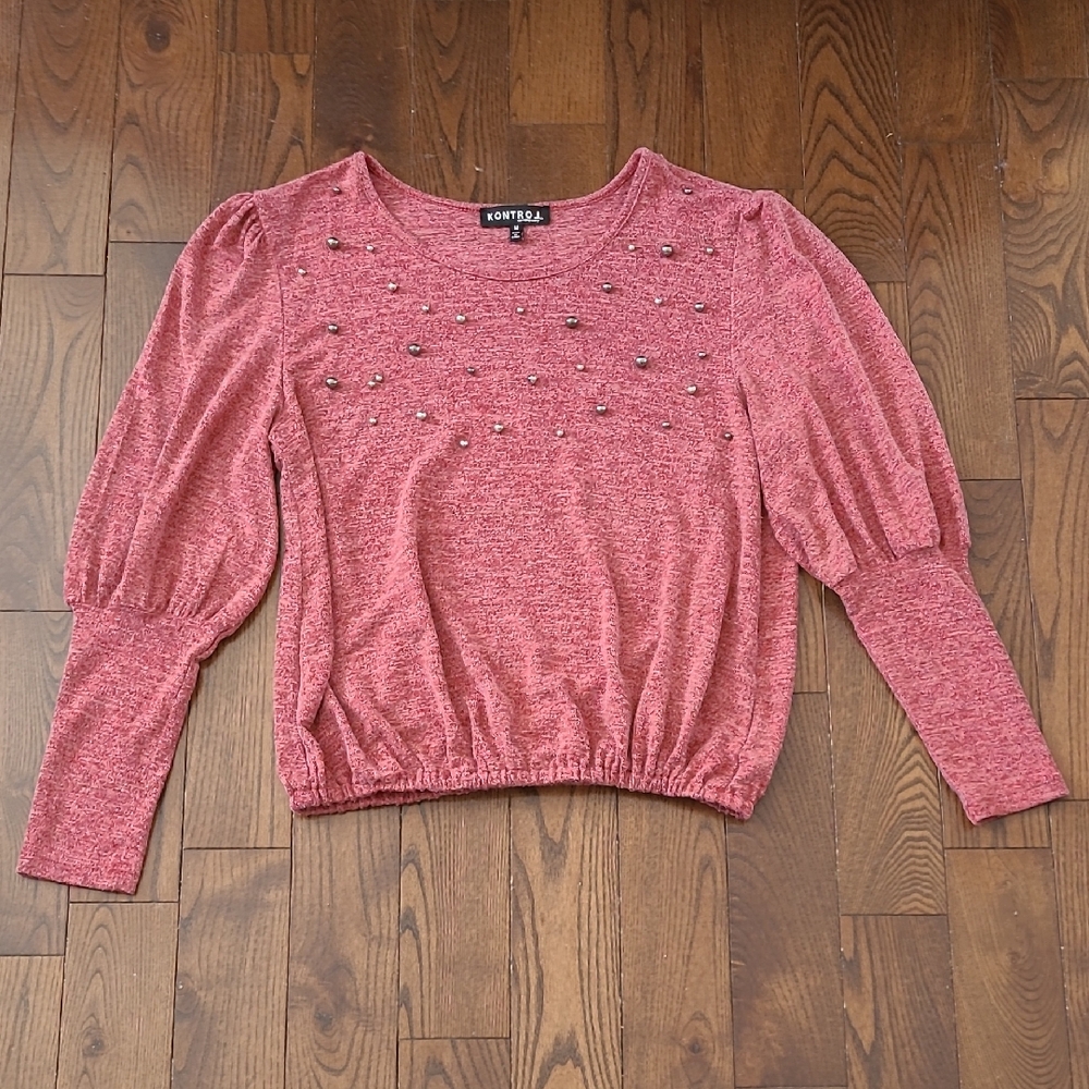 2/20$ KONTROL Contemporary light red Long Sleeve Top with Studs size M